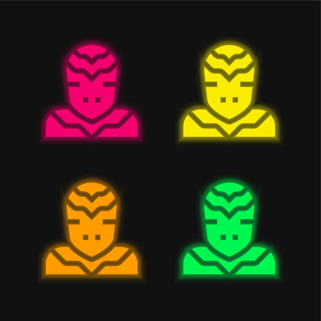Alien cuatro colores brillante icono de vectores de neón - Vector, Imagen