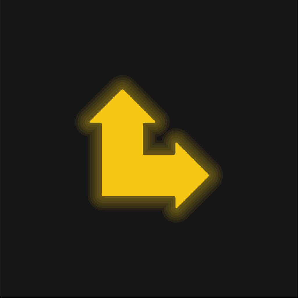 Flechas ángulo apuntando hacia arriba y derecho amarillo brillante icono de neón - Vector, imagen