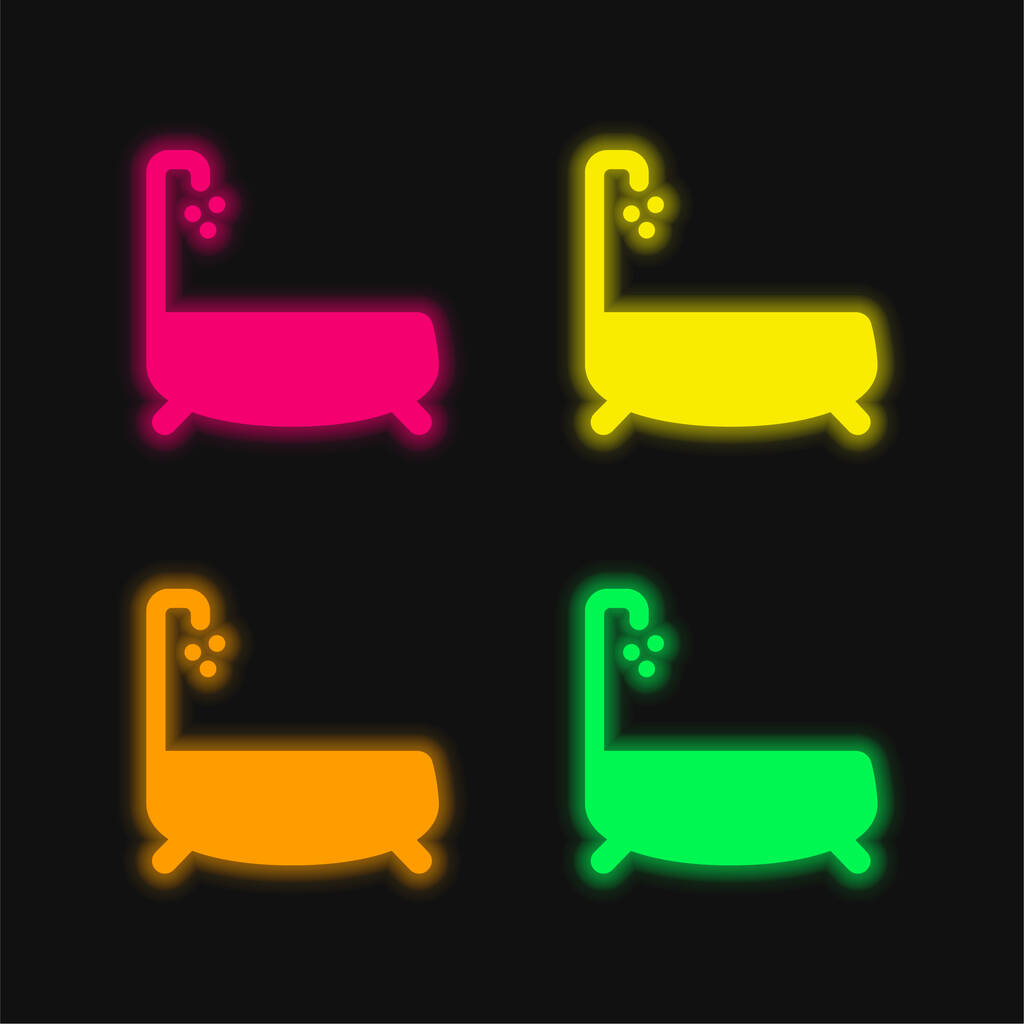 Ванна с капельной водой четыре цвета светящийся неоновый вектор значок - Вектор,изображение