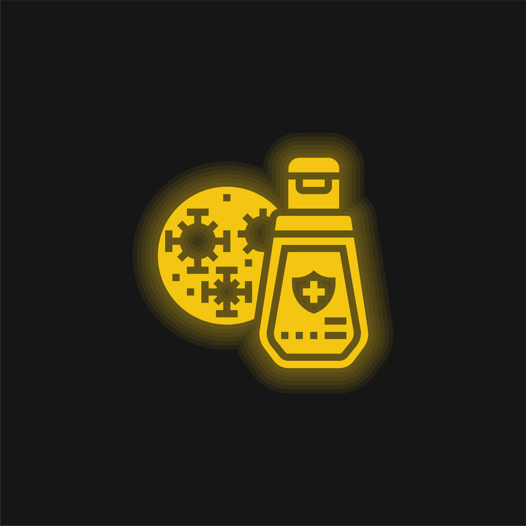 Antibakteriális gél sárga izzó neon ikon - Vektor, kép