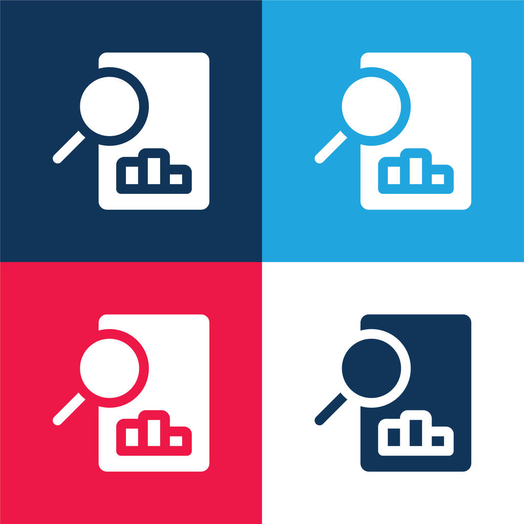 Análisis azul y rojo conjunto de iconos mínimo de cuatro colores - Vector, imagen
