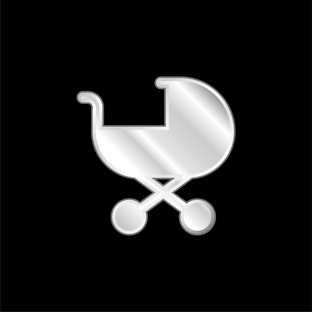Дитяча срібна металева ікона Stroller
 - Вектор, зображення