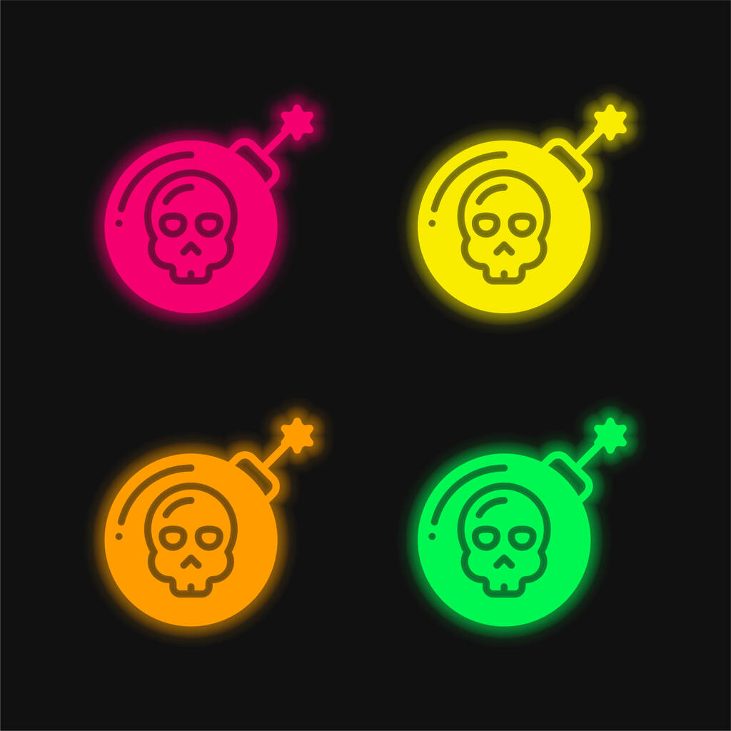 Bomba négy szín izzó neon vektor ikon - Vektor, kép