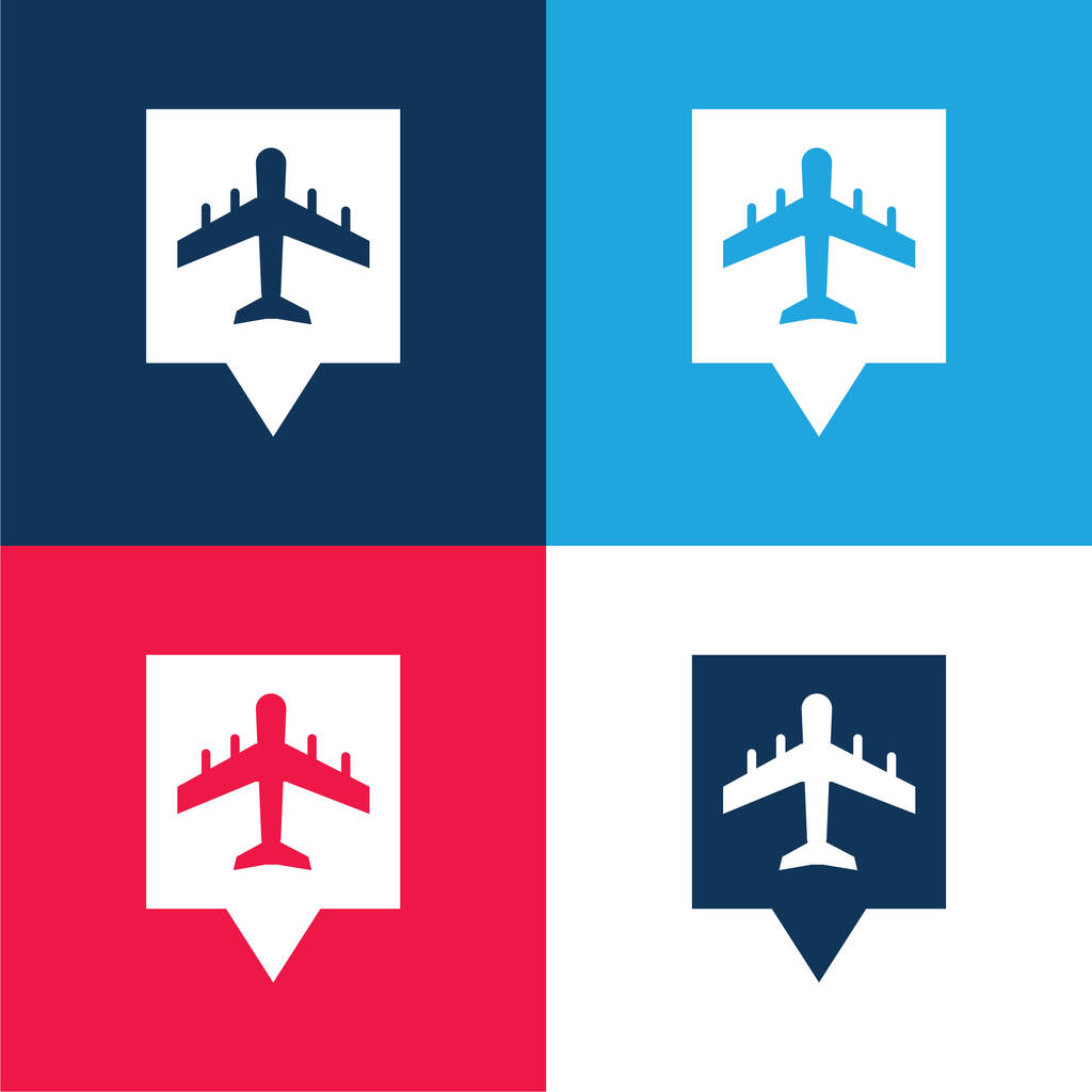Letiště Pin modré a červené čtyři barvy minimální ikona nastavena - Vektor, obrázek