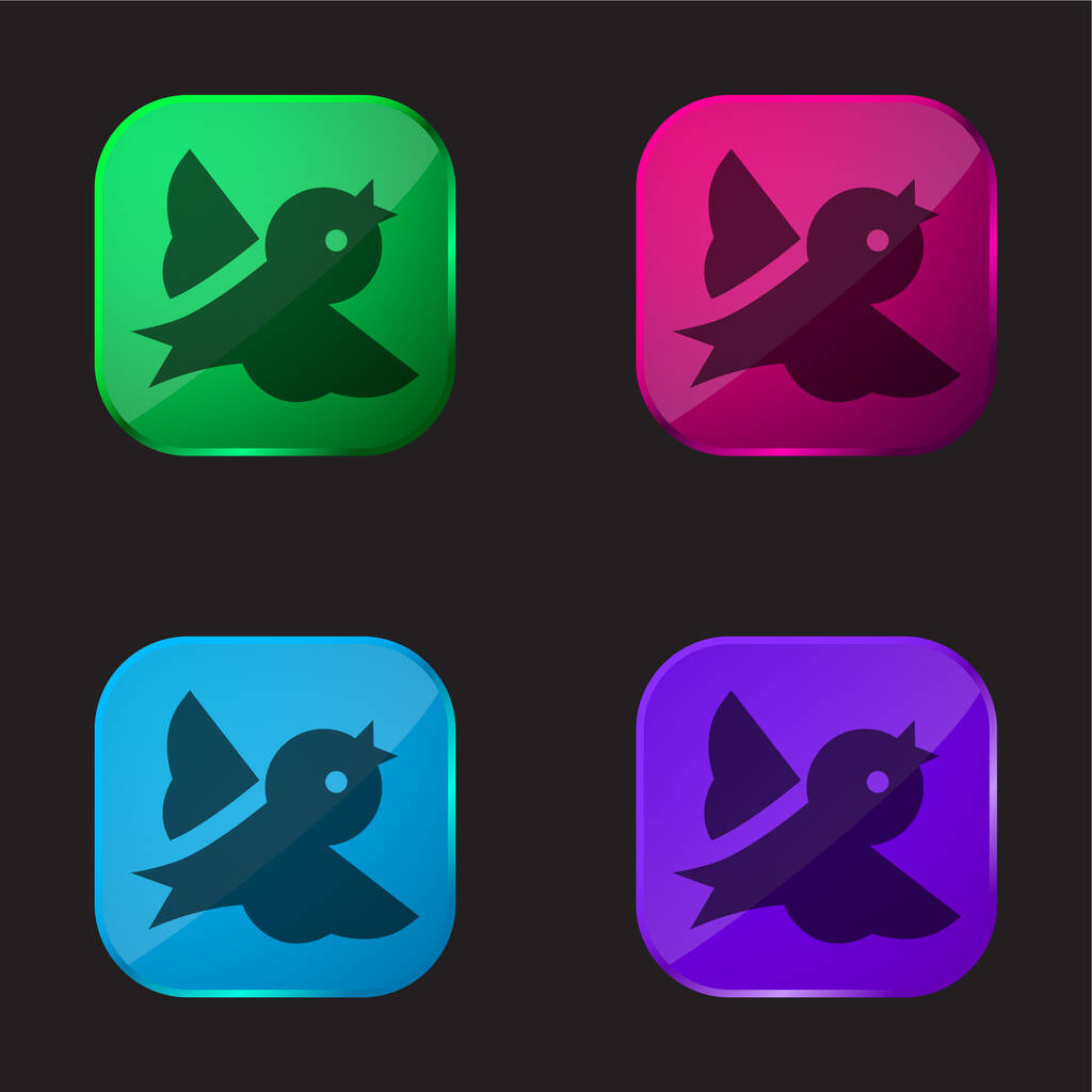 Uccello quattro colori icona pulsante di vetro - Vettoriali, immagini