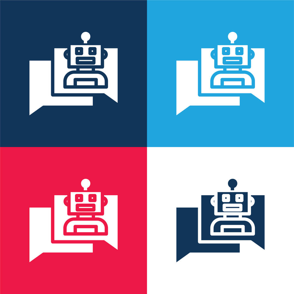 Bot blue and red four color minimal icon set - Vector, Image