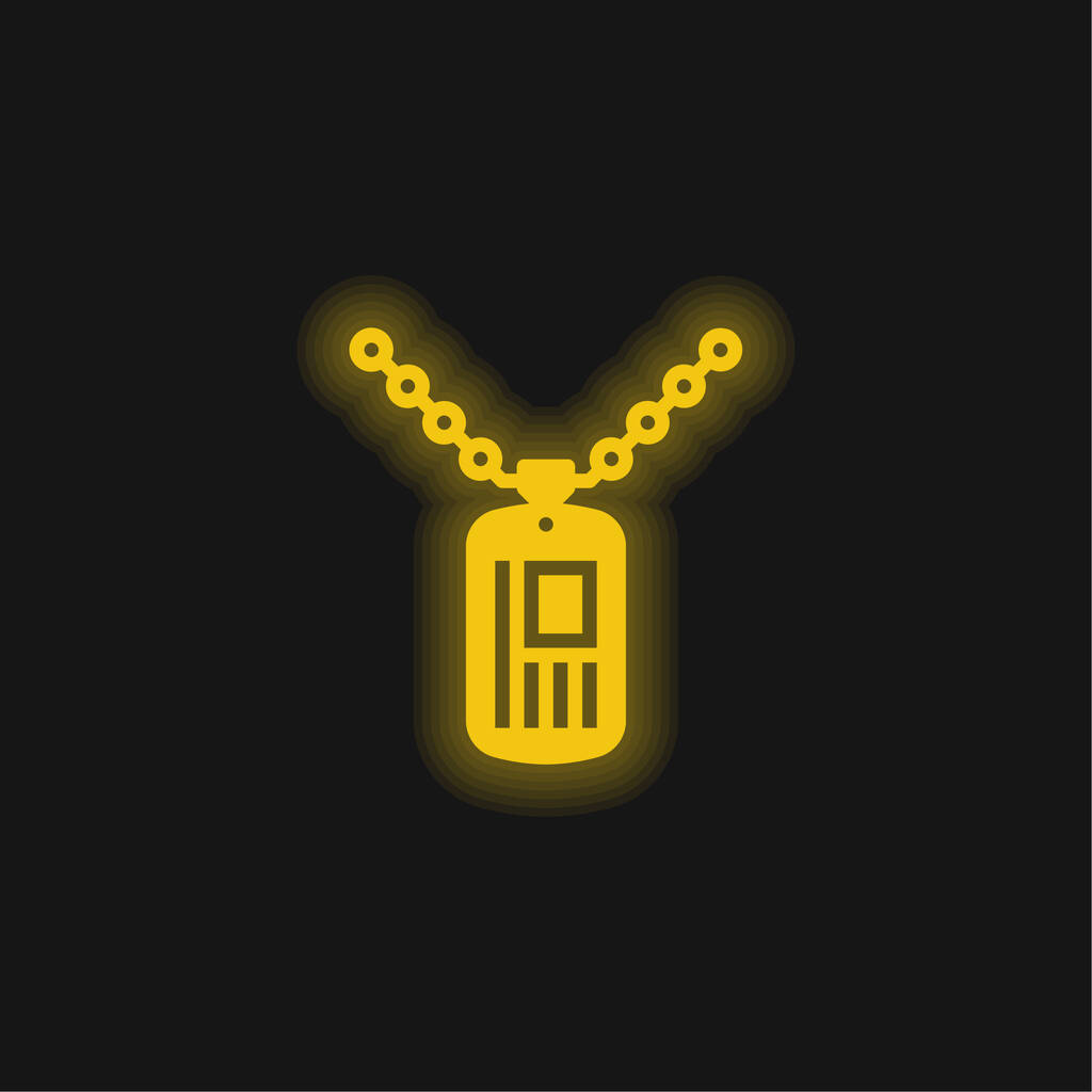 Army Dog Tag yellow izzó neon ikon - Vektor, kép