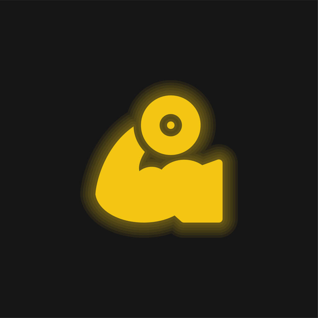 Biceps geel gloeiende neon pictogram - Vector, afbeelding