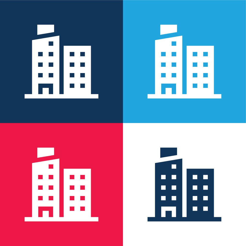 アパート青と赤の4色の最小アイコンセット - ベクター画像