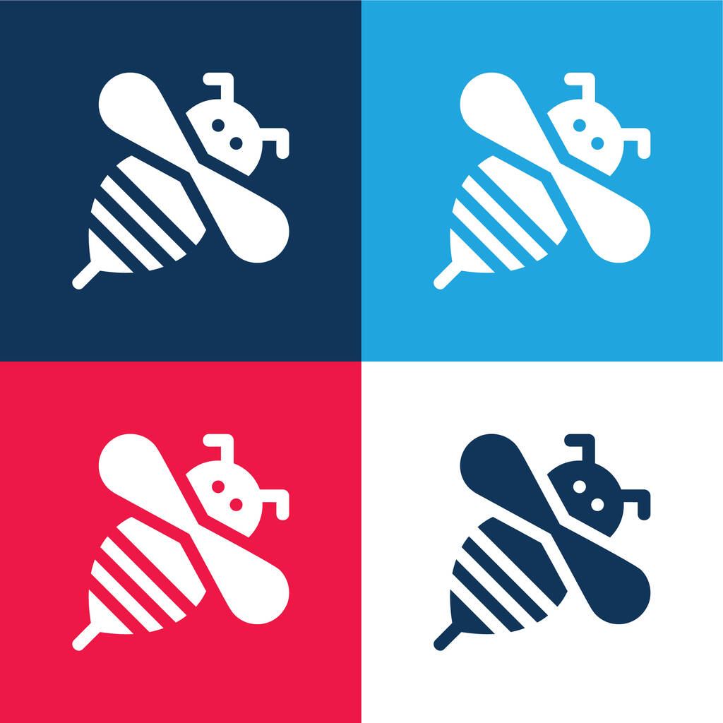 Bee blue and red four color minimal icon set - Vector, Image