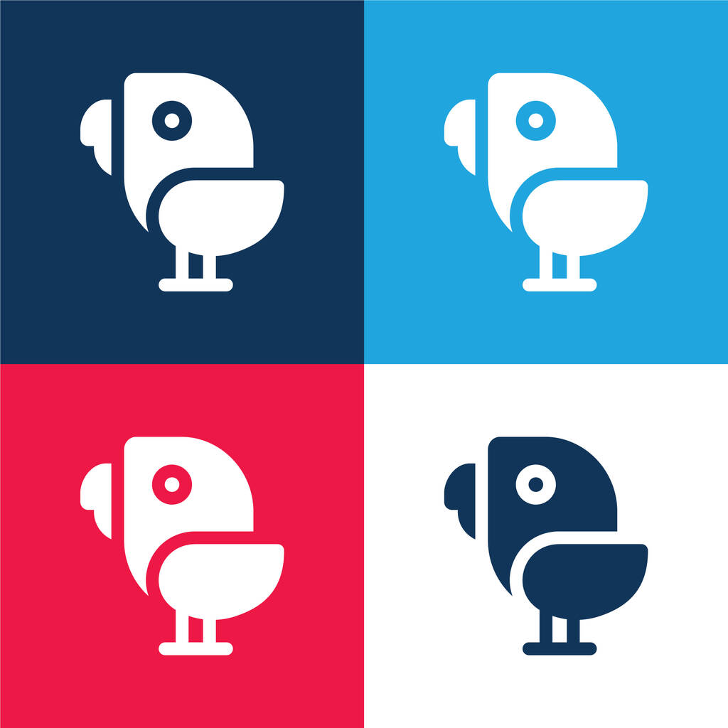 Ensemble d'icônes minimes bleu oiseau et rouge quatre couleurs - Vecteur, image