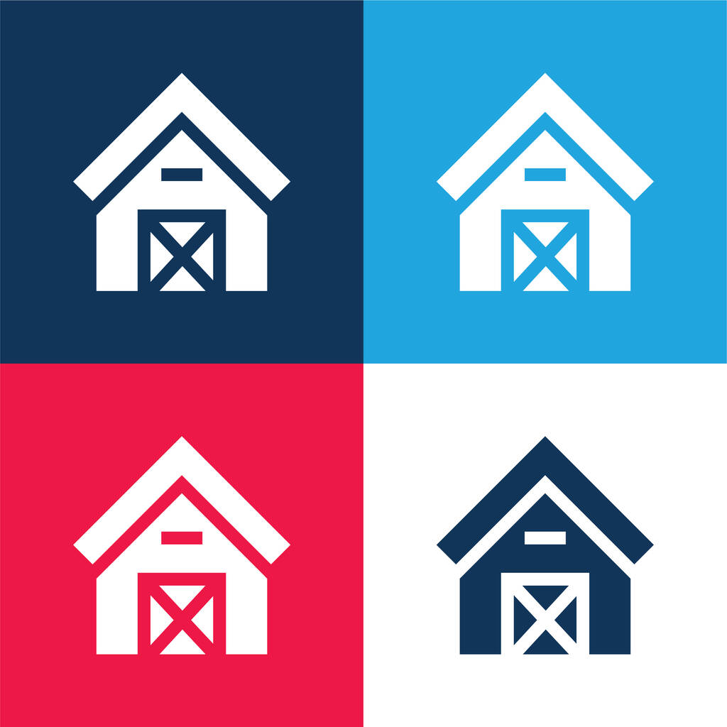 Schuur blauw en rood vier kleuren minimale pictogram set - Vector, afbeelding