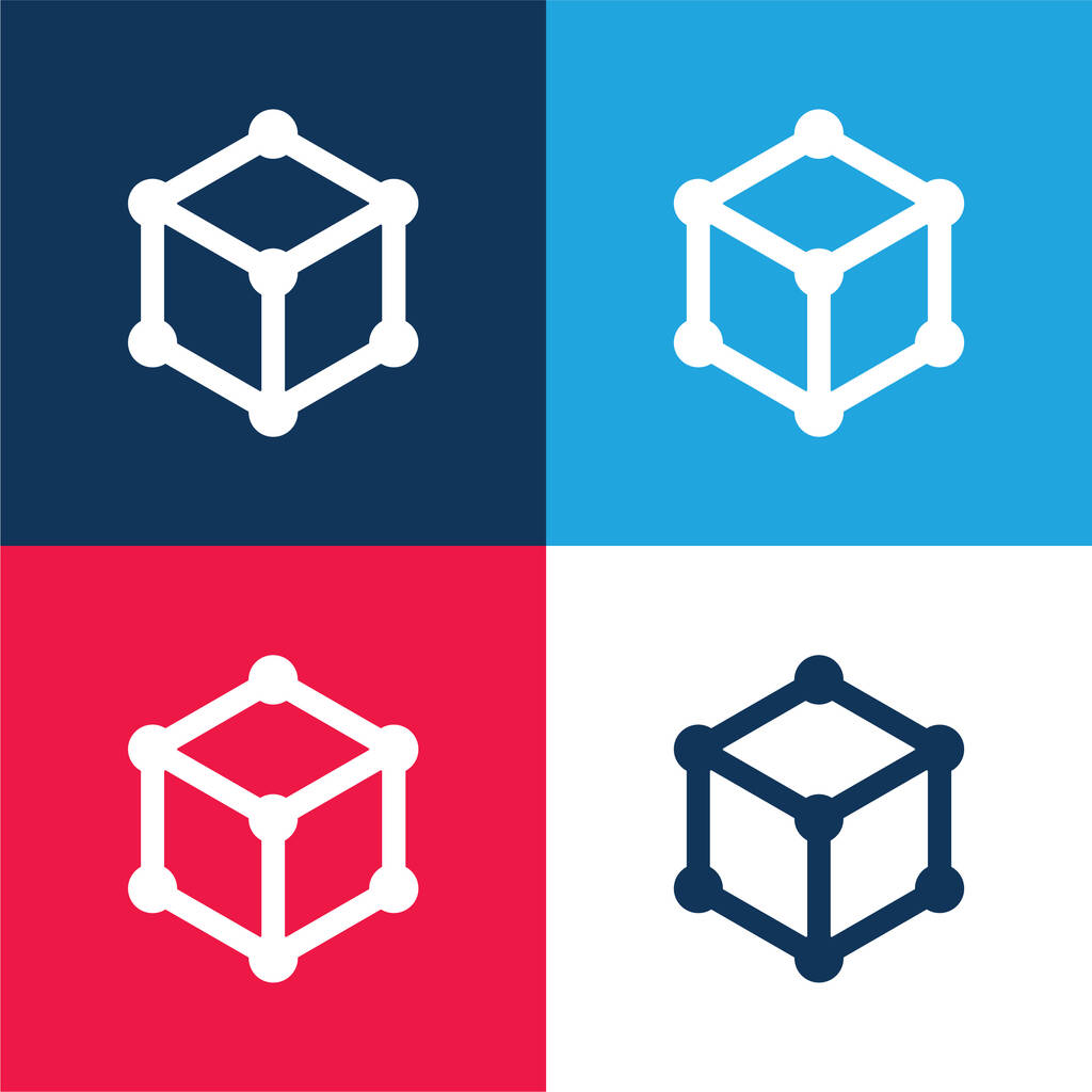 3D Cube niebieski i czerwony zestaw czterech kolorów minimalny zestaw ikon - Wektor, obraz