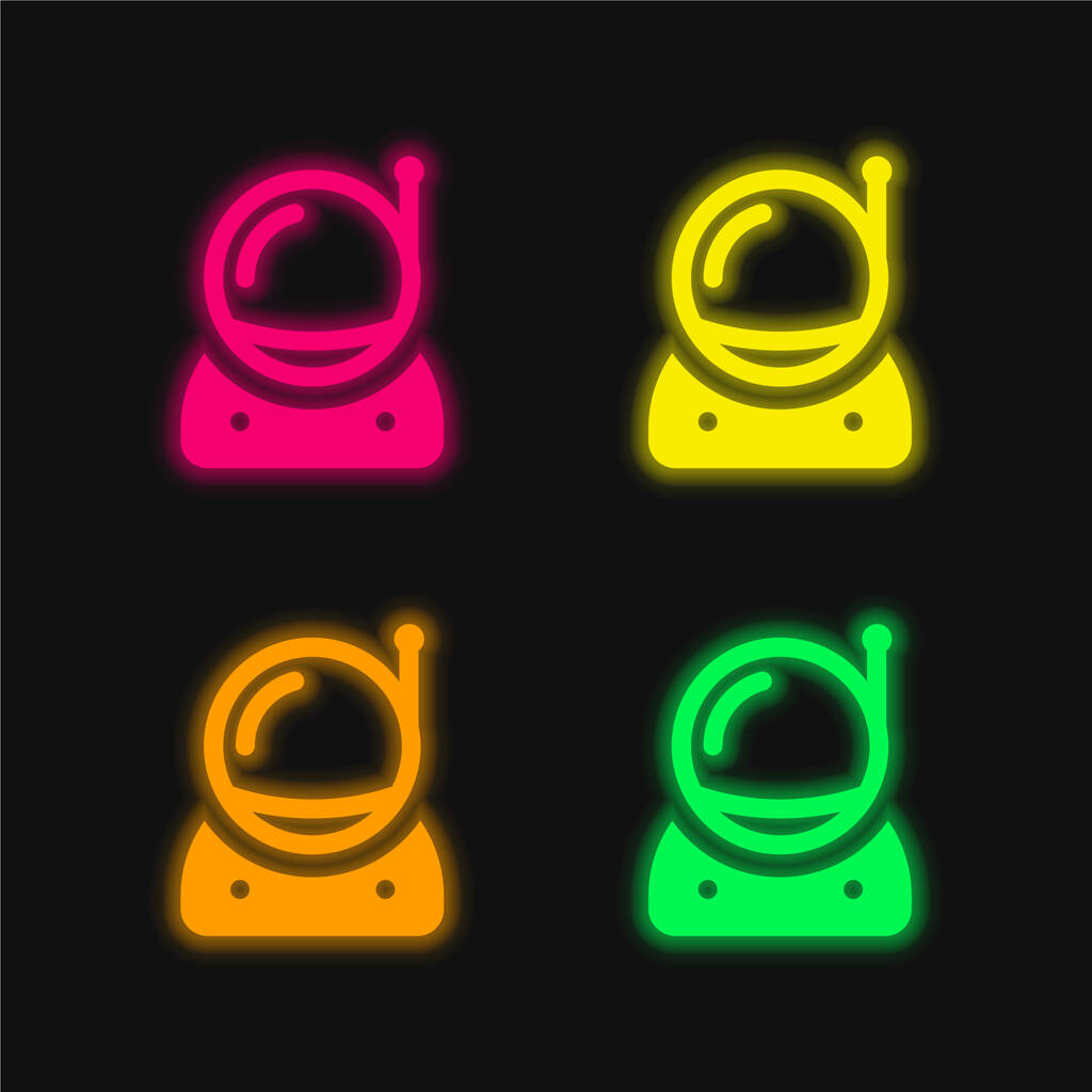 Αστροναύτης τεσσάρων χρωμάτων λαμπερό εικονίδιο διάνυσμα νέον - Διάνυσμα, εικόνα