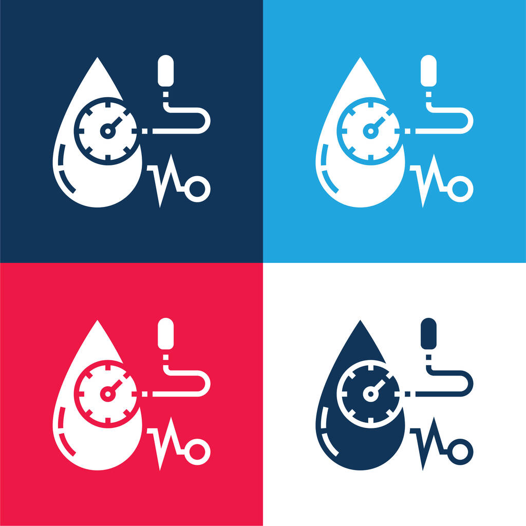 Blutdruck blau und rot vier Farben minimalen Symbolsatz - Vektor, Bild