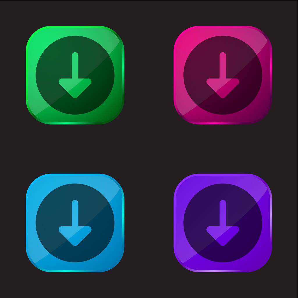 Arrow Down four color glass button icon - Vector, Image