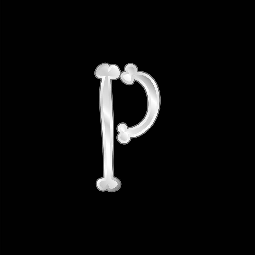 Bones Halloween tipografia forma preenchida de letra P prata banhado ícone metálico - Vetor, Imagem