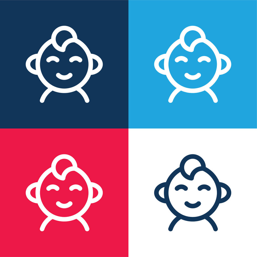 Baby Boy niebieski i czerwony czterech kolorów minimalny zestaw ikon - Wektor, obraz