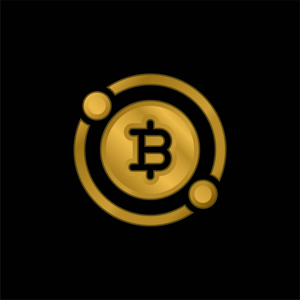 Bitcoin gold plated metalic icon or logo vector - Vector, Image