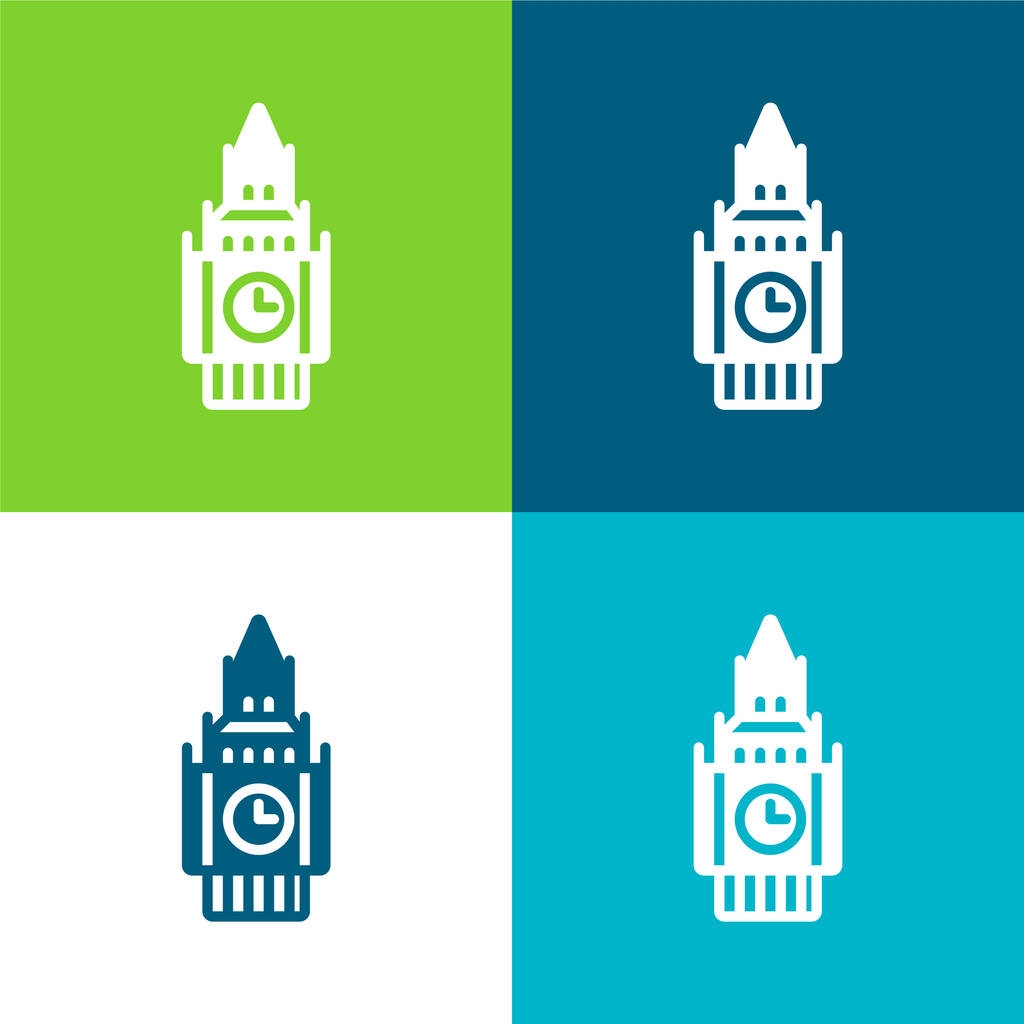 Big Ben Flat conjunto de iconos mínimo de cuatro colores - Vector, imagen