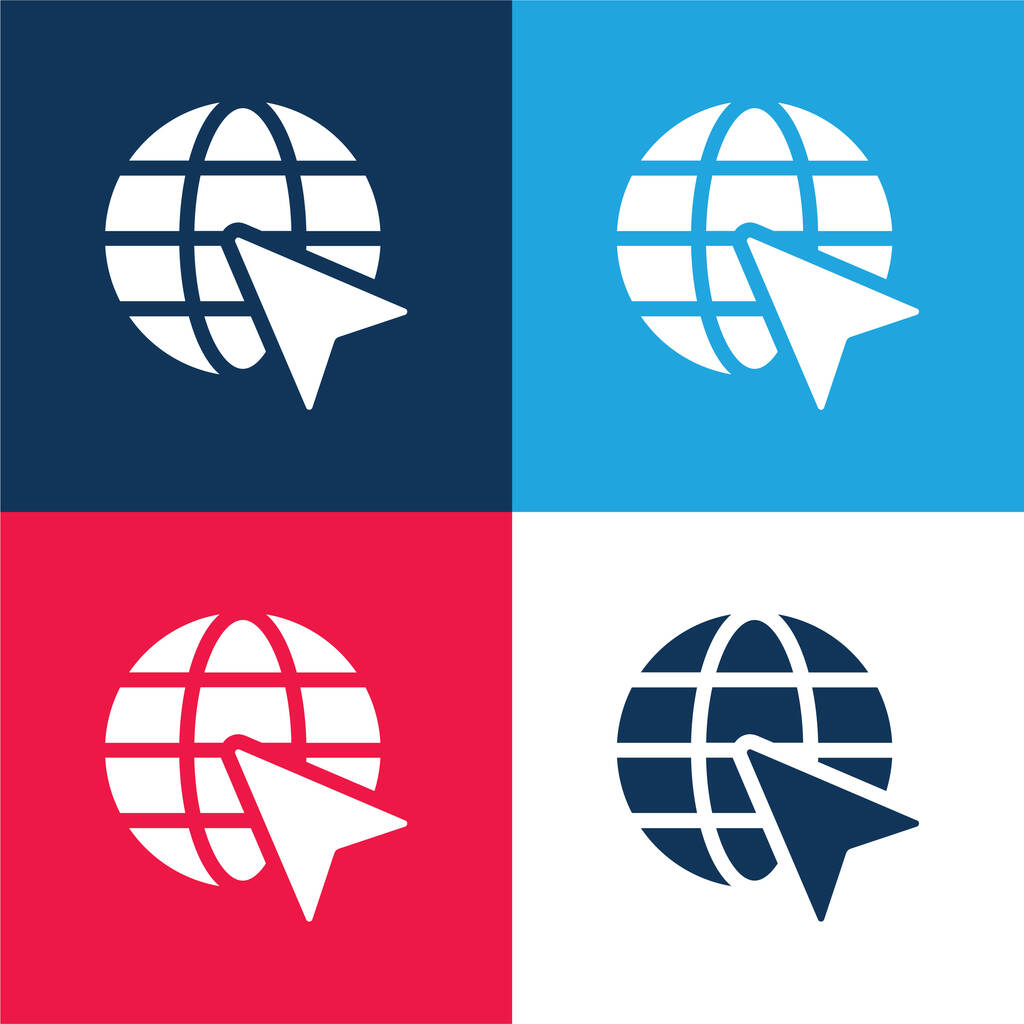 Arrow On Eart blue and red four color minimal icon set - Vector, Image
