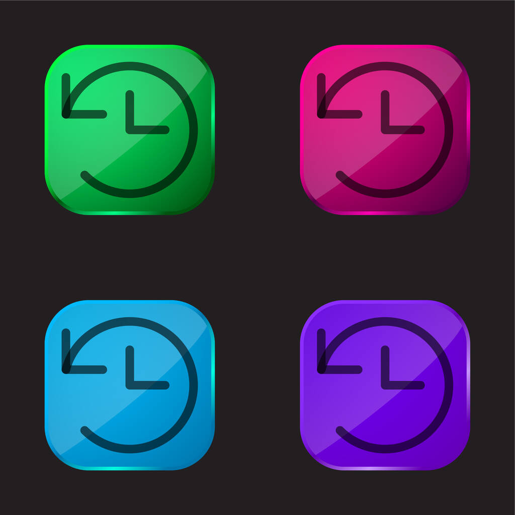Vissza Nyíl négy színű üveg gomb ikon - Vektor, kép