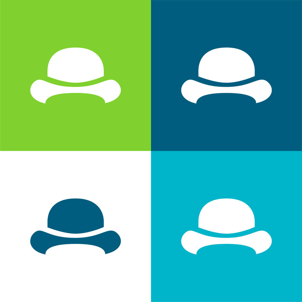 Bowler Hat Flat четырехцветный минимальный набор значков - Вектор,изображение