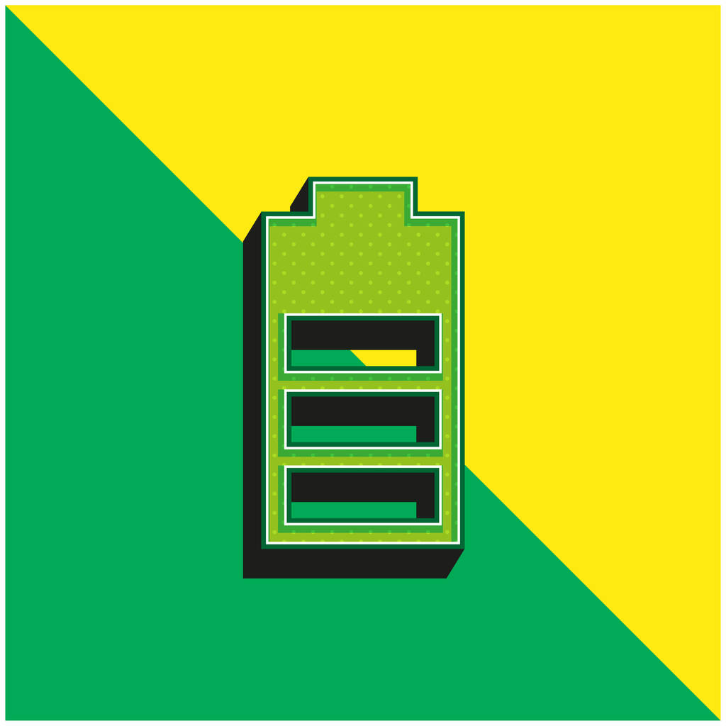 充電緑と黄色の現代的な3Dベクトルアイコンのロゴの3つの四半期とバッテリーのステータス - ベクター画像