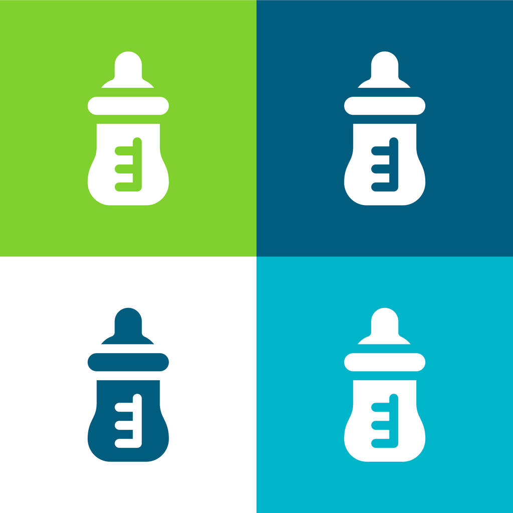 Baby Bottle Flat четыре цвета минимальный набор значков - Вектор,изображение
