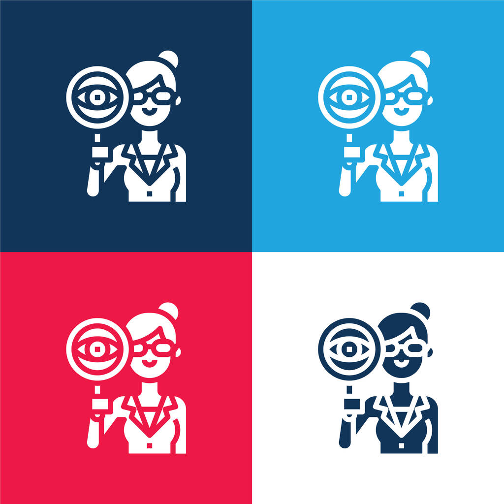 Auditor blue and red four color minimal icon set - Vector, Image