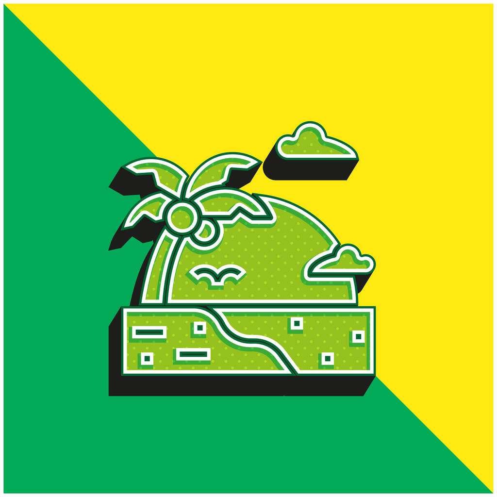 Strand Groen en geel modern 3D vector icoon logo - Vector, afbeelding