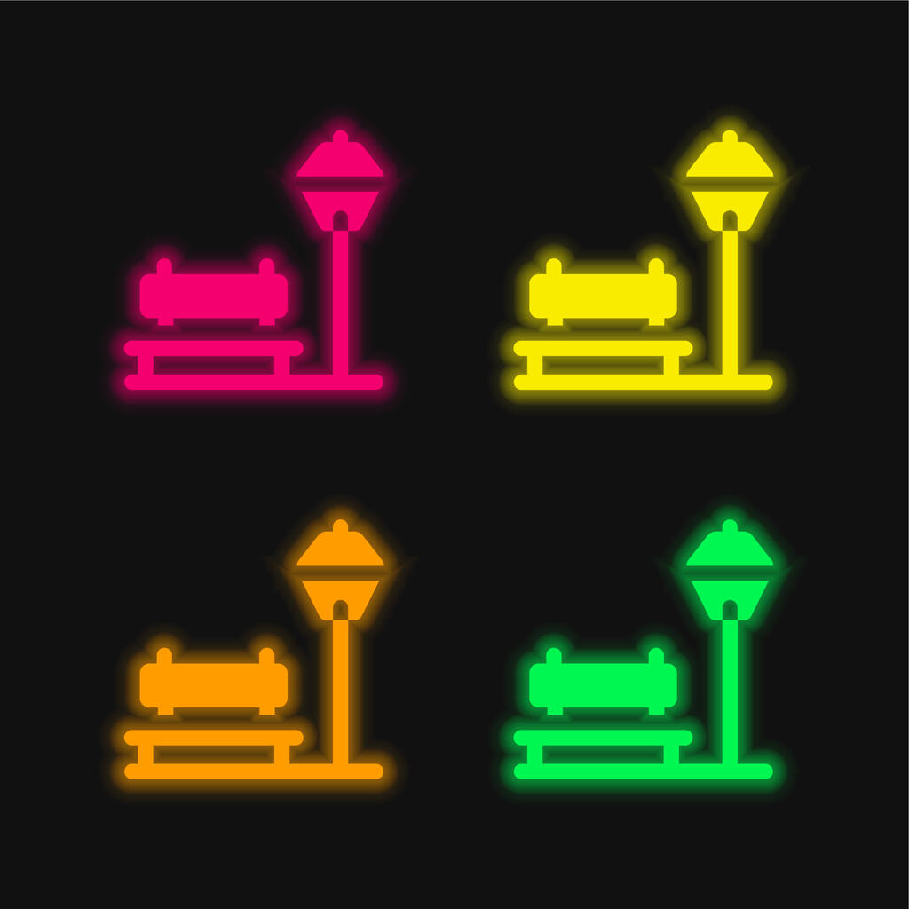 Bench négy színű izzó neon vektor ikon - Vektor, kép