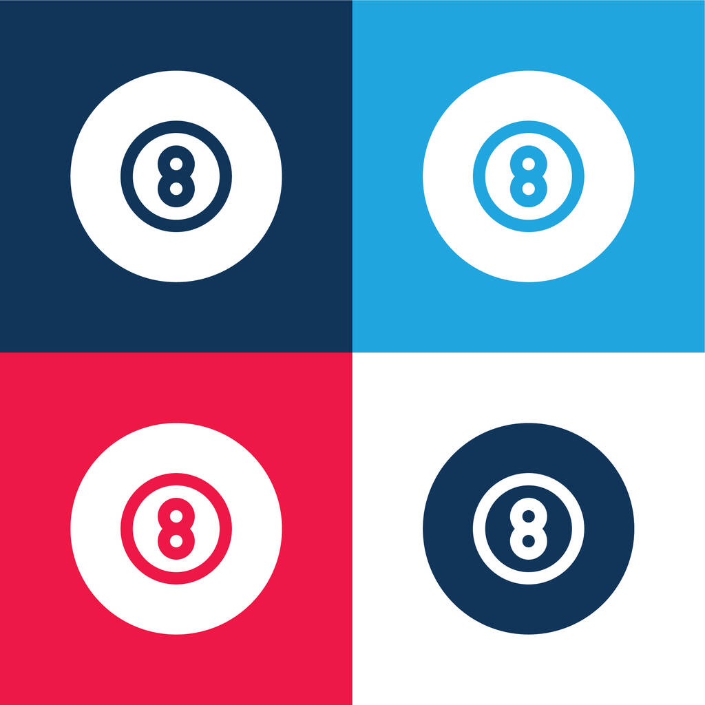 Billar azul y rojo de cuatro colores mínimo icono conjunto - Vector, imagen