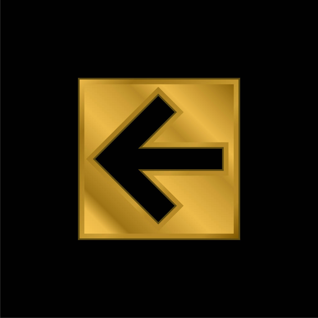 Flèche arrière gauche en bouton carré plaqué or icône métallique ou logo vecteur - Vecteur, image