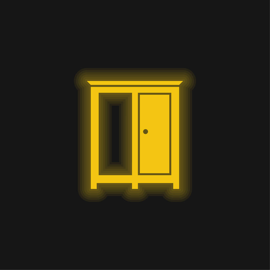 Dormitorio Armario amarillo brillante icono de neón - Vector, imagen