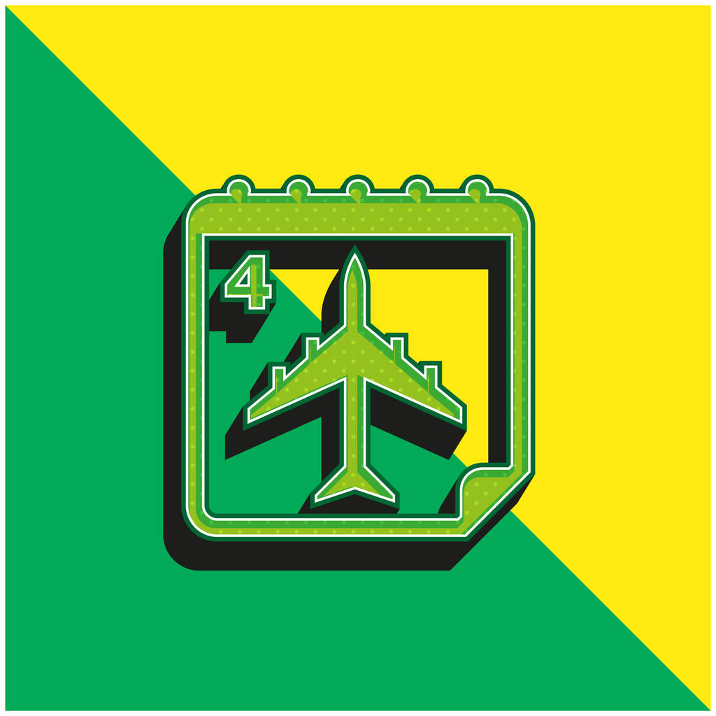 カレンダーの番号4のページ上の飛行機旅行の日緑と黄色の現代的な3Dベクトルアイコンのロゴ - ベクター画像