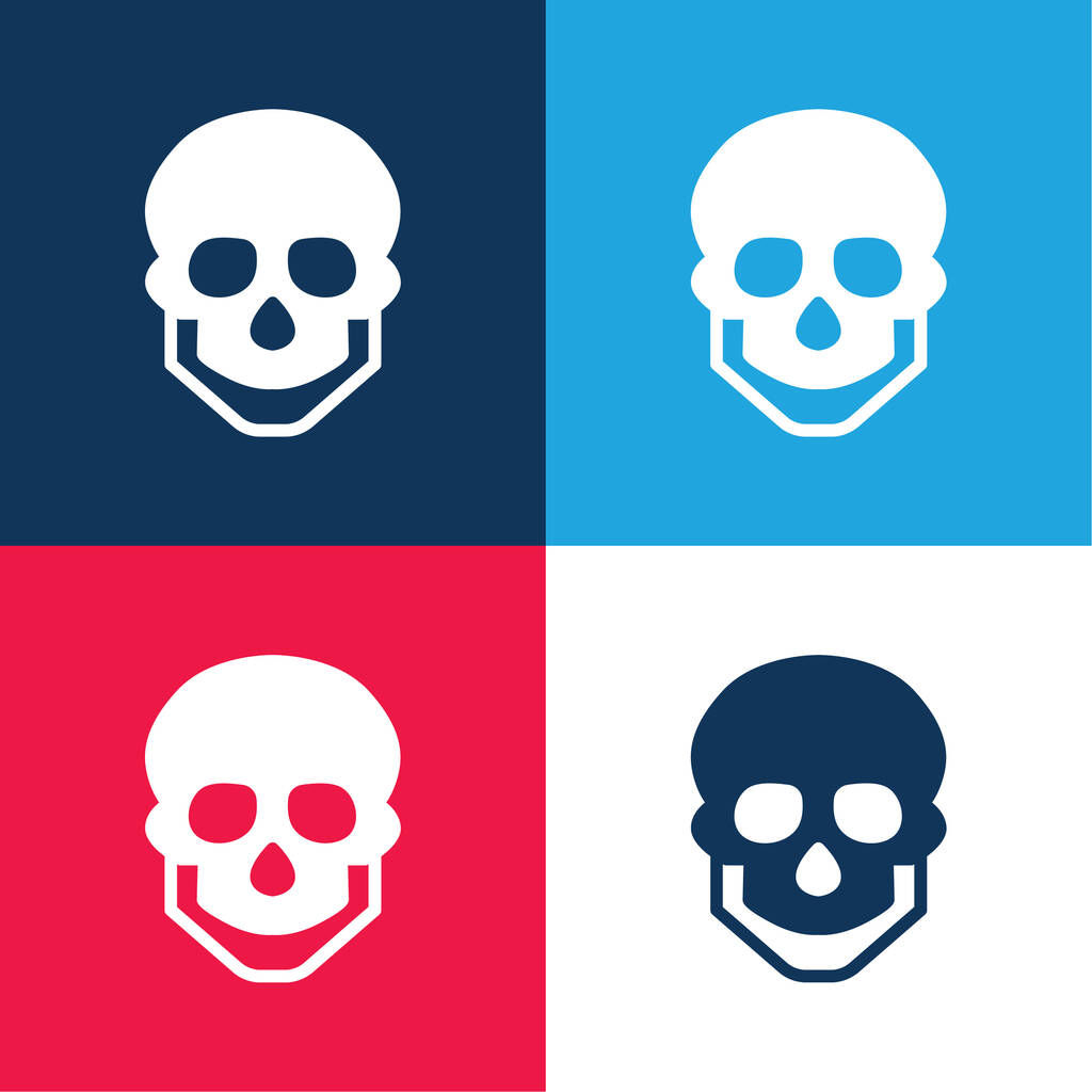 Big Skull azul e vermelho quatro cores conjunto de ícones mínimos - Vetor, Imagem