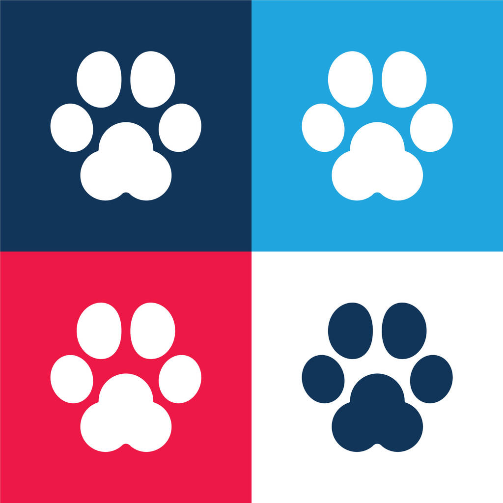 Animal Track blau und rot vier Farben minimales Symbol-Set - Vektor, Bild