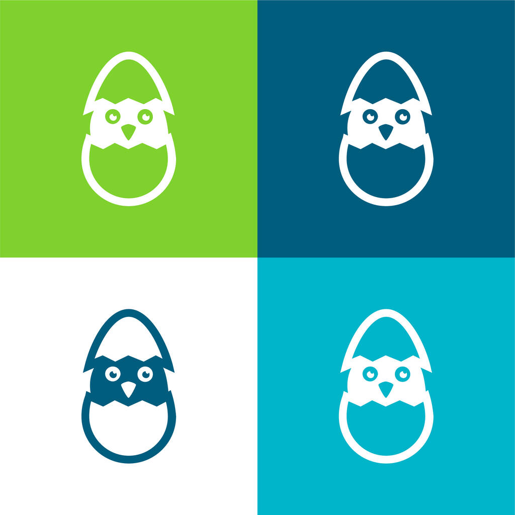 Bird In Broken Egg Flat conjunto de iconos mínimos de cuatro colores - Vector, Imagen
