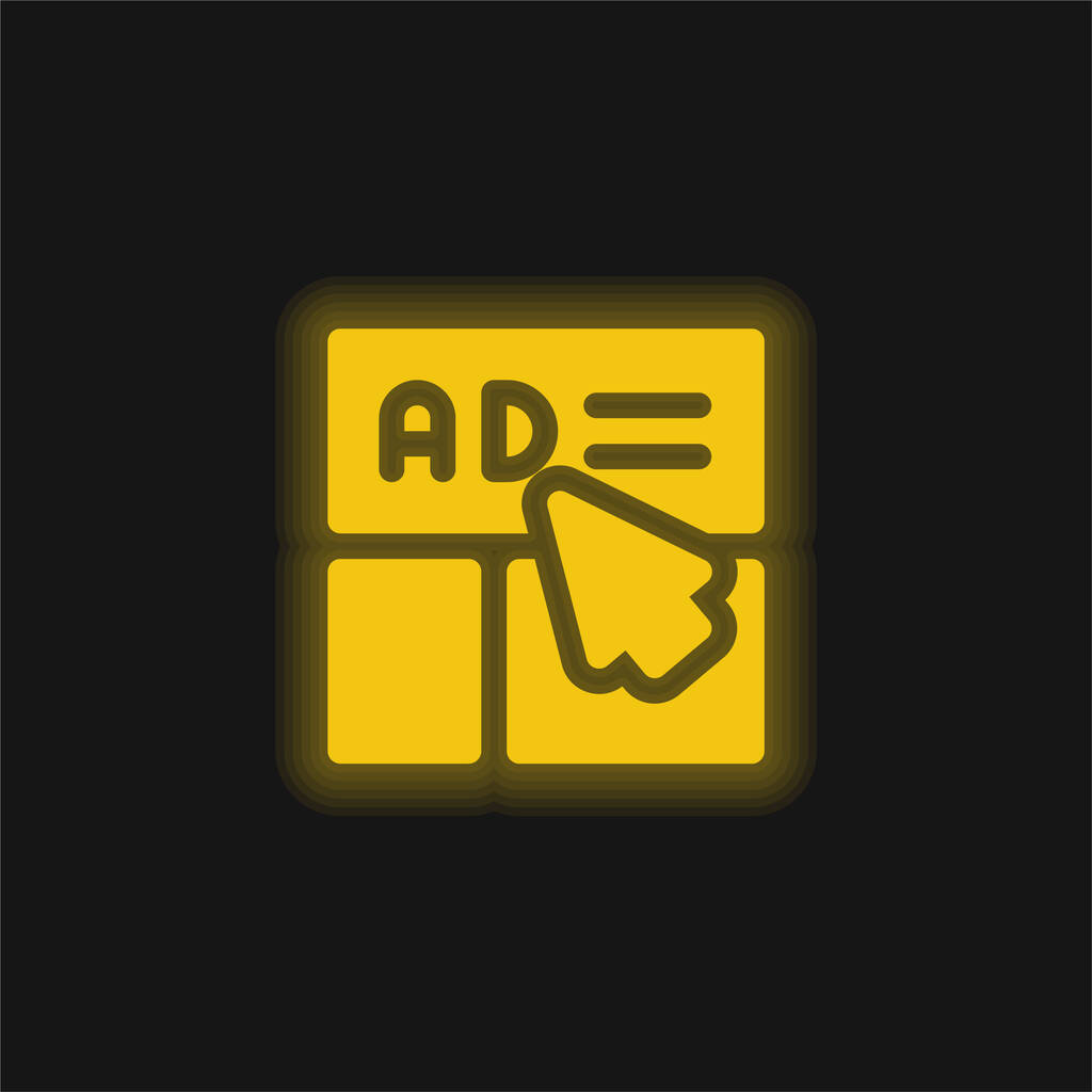 Advertentie geel gloeiende neon pictogram - Vector, afbeelding