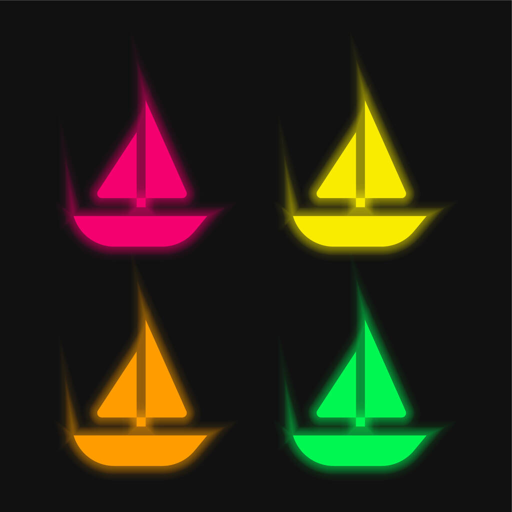Boat four color glowing neon vector icon - Vector, Image