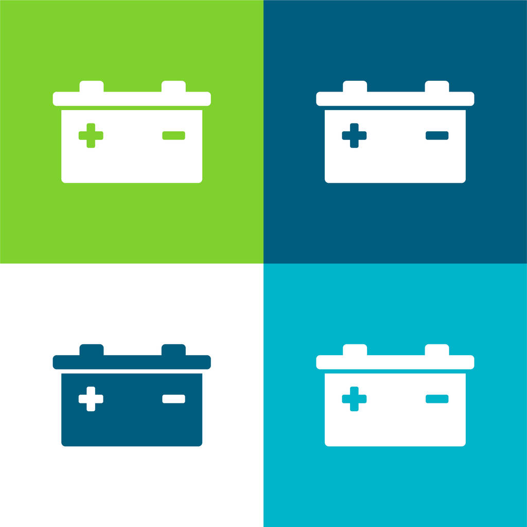 Akkumulátor pozitív és negatív pólusok szimbólumok Lapos négy szín minimális ikon készlet - Vektor, kép