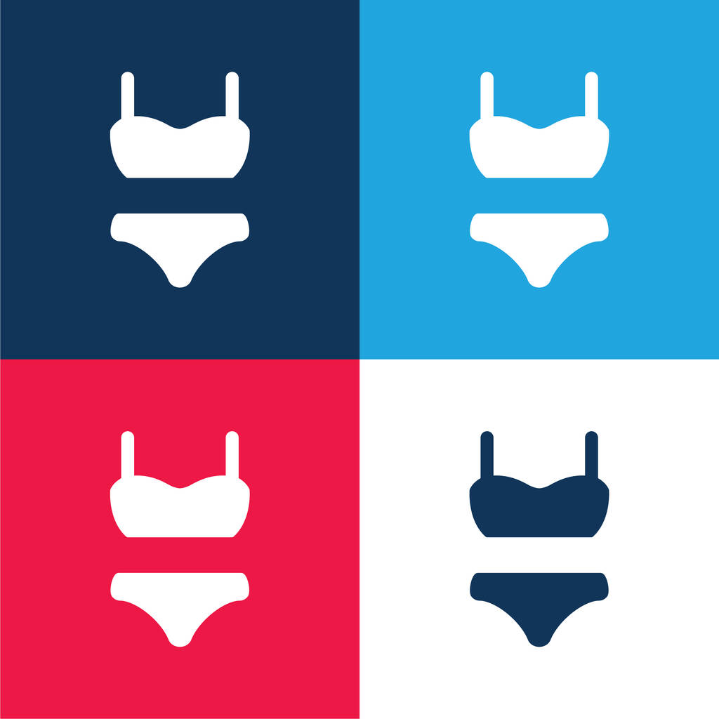 Bikini oblek modrá a červená čtyři barvy minimální ikona nastavena - Vektor, obrázek