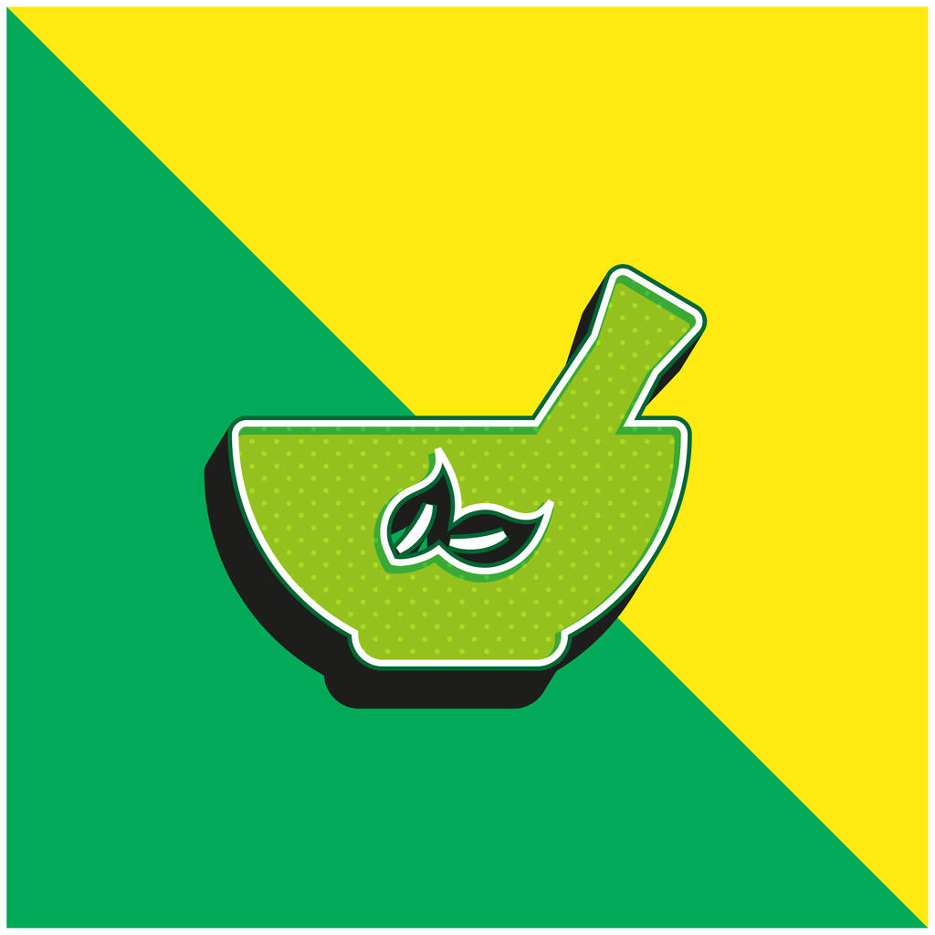 Аюрведическая чаша Зеленый и желтый современный 3D логотип векторной иконки - Вектор,изображение