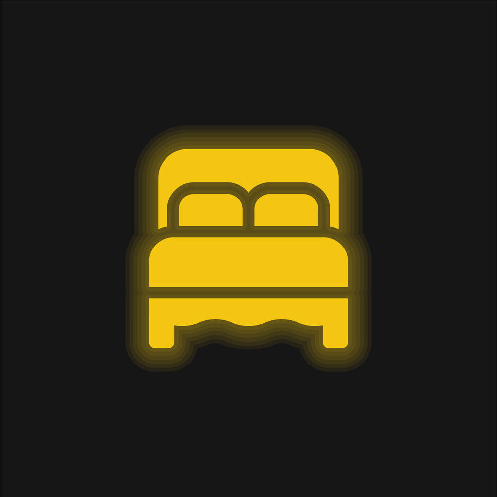 Желтый светящийся значок кровати - Вектор,изображение