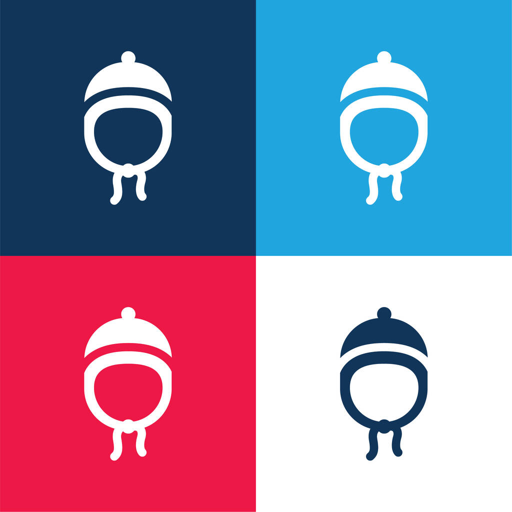 Sombrero de bebé azul y rojo de cuatro colores mínimo icono conjunto - Vector, imagen