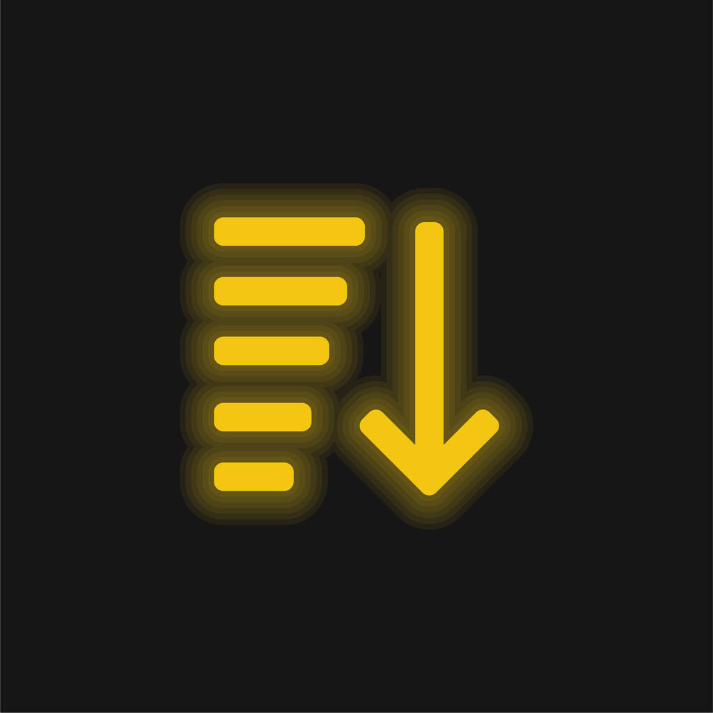 Ascendente Ordenar amarillo brillante icono de neón - Vector, imagen