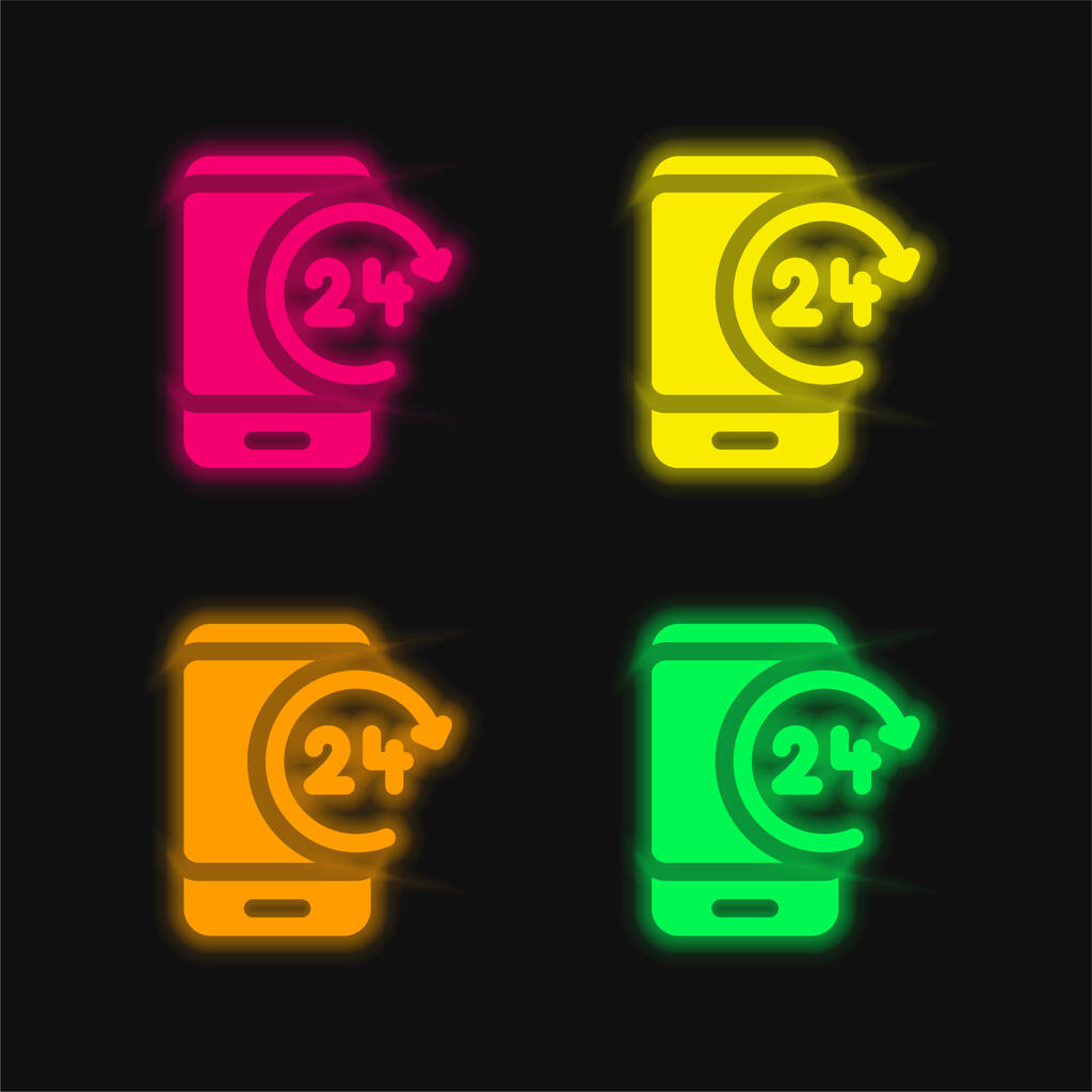 24h cuatro colores brillante icono de vectores de neón - Vector, imagen