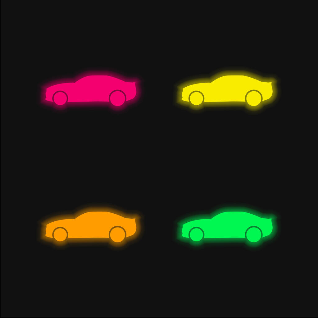 Negro Big Car Side View cuatro colores brillante icono de vectores de neón - Vector, Imagen