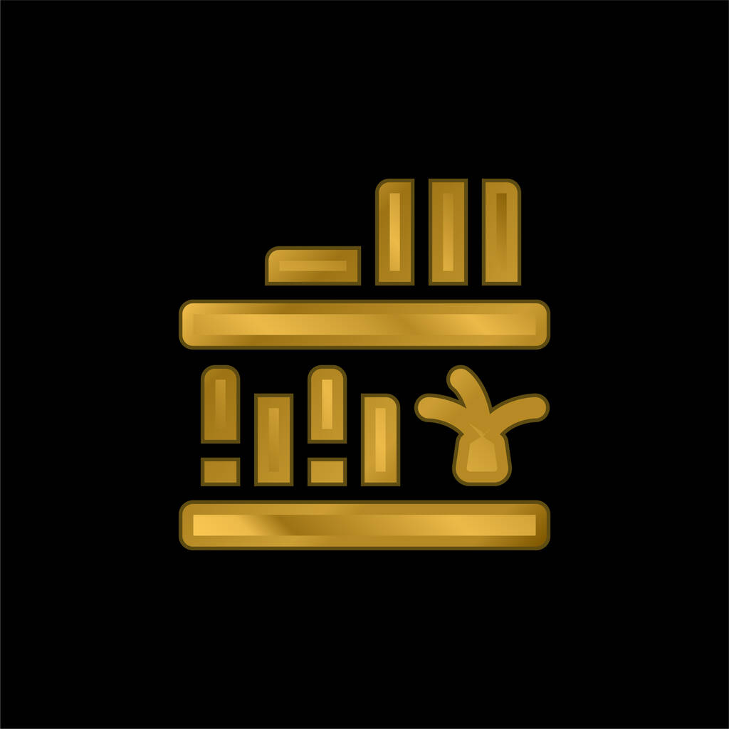 Libro Estantes chapado en oro icono metálico o logotipo vector - Vector, Imagen